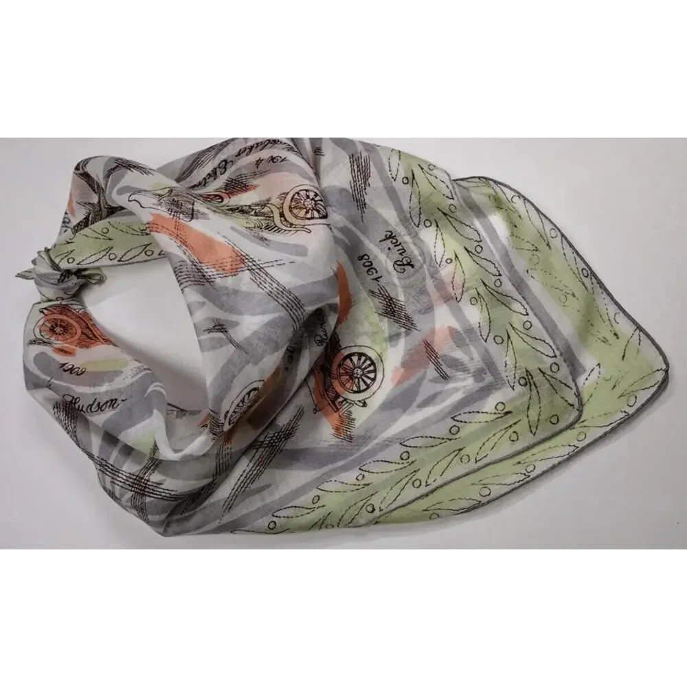 Men's 1940s Buick Handkerchief Scarf Jadeite Antique Automobile Fine Thin Cotton